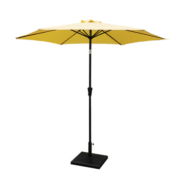 8.8 Feet Outdoor Aluminum Patio Umbrella, Patio Umbrella, Market Umbrella With 42 Pound Square Resin Umbrella Base, Push Button Tilt And Crank Lift, Yellow Yellow Polyester Aluminum