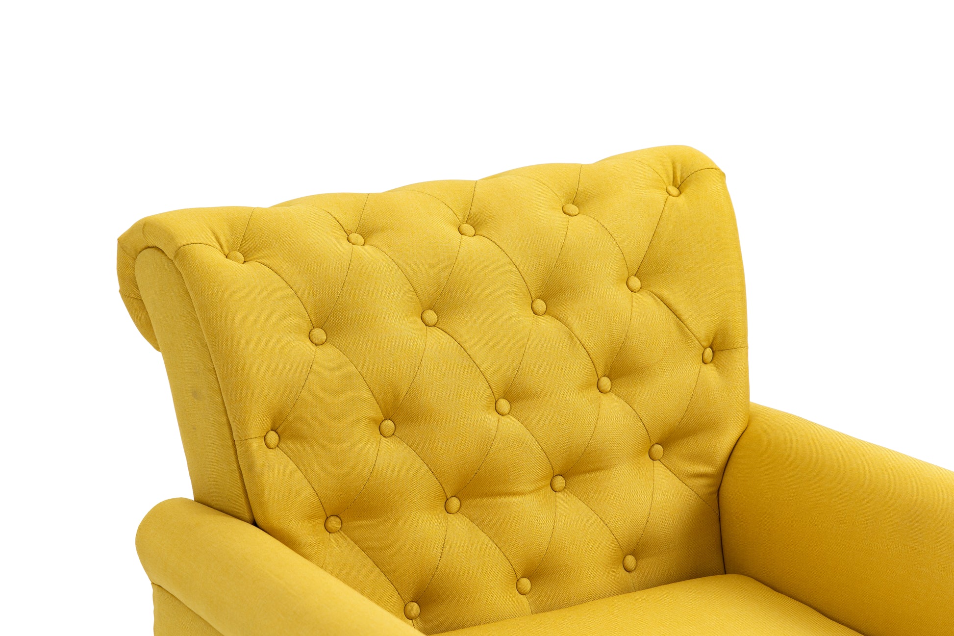 Mid Century Modern Accent Chair, Linen Armchair W Tufted Back Wood Legs, Upholstered Lounge Arm Chair Single Sofa For Living Room Bedroom, Yellow Yellow Foam Linen