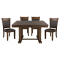 Transitional 5Pc Dining Set Table With Self Storing Leaf And Faux Leather Upholstered 4X Side Chairs Light Rustic Brown Finish Dining Room Furniture Wood Wood Brown Mix Seats 4 Wood Dining Room Extendable Transitional Trestle Rectangular Dining Table