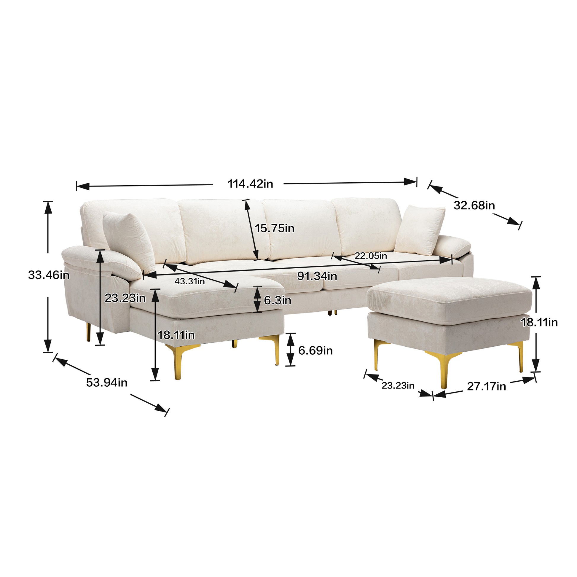 Coolmore U Shape Sectional Sofa With Ottomanreversible Sofa Couch For Living Room,Spacious Furniture,Durable Couch Removable And Machine Washable Cover White Teddy White Foam Velvet 4 Seat