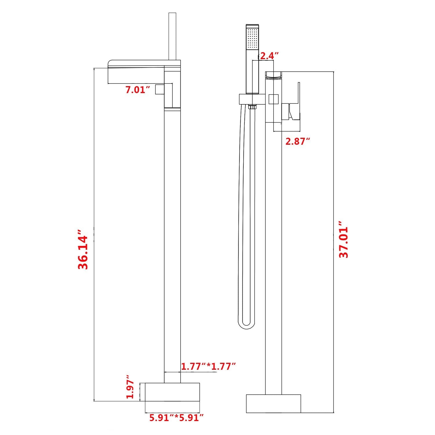 Single Handle Freestanding Bathtub Wall Mounted Faucet With Hand Shower Bathtub Faucetmatte Black Matte Black Brass