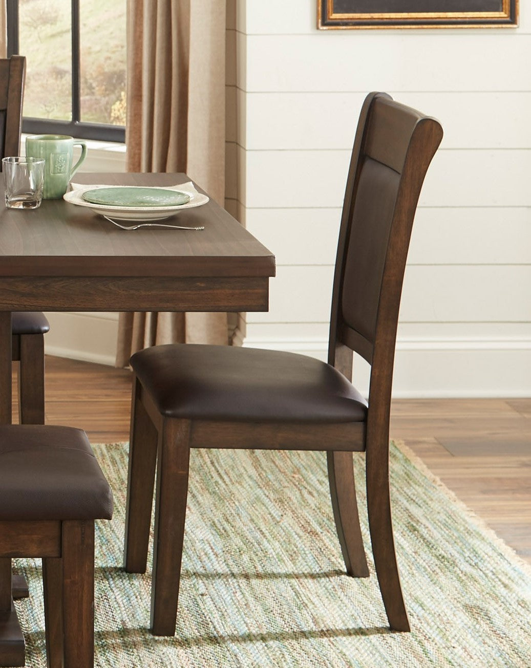 Transitional 5Pc Dining Set Table With Self Storing Leaf And Faux Leather Upholstered 4X Side Chairs Light Rustic Brown Finish Dining Room Furniture Wood Wood Brown Mix Seats 4 Wood Dining Room Extendable Transitional Trestle Rectangular Dining Table