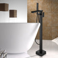 Single Handle Freestanding Bathtub Wall Mounted Faucet With Hand Shower Bathtub Faucetmatte Black Matte Black Brass