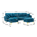 Coolmore U Shape Sectional Sofa With Ottomanreversible Sofa Couch For Living Room,Spacious Furniture,Durable Couch Removable And Machine Washable Cover Light Blue Velvet Light Blue Foam Polyester 4 Seat