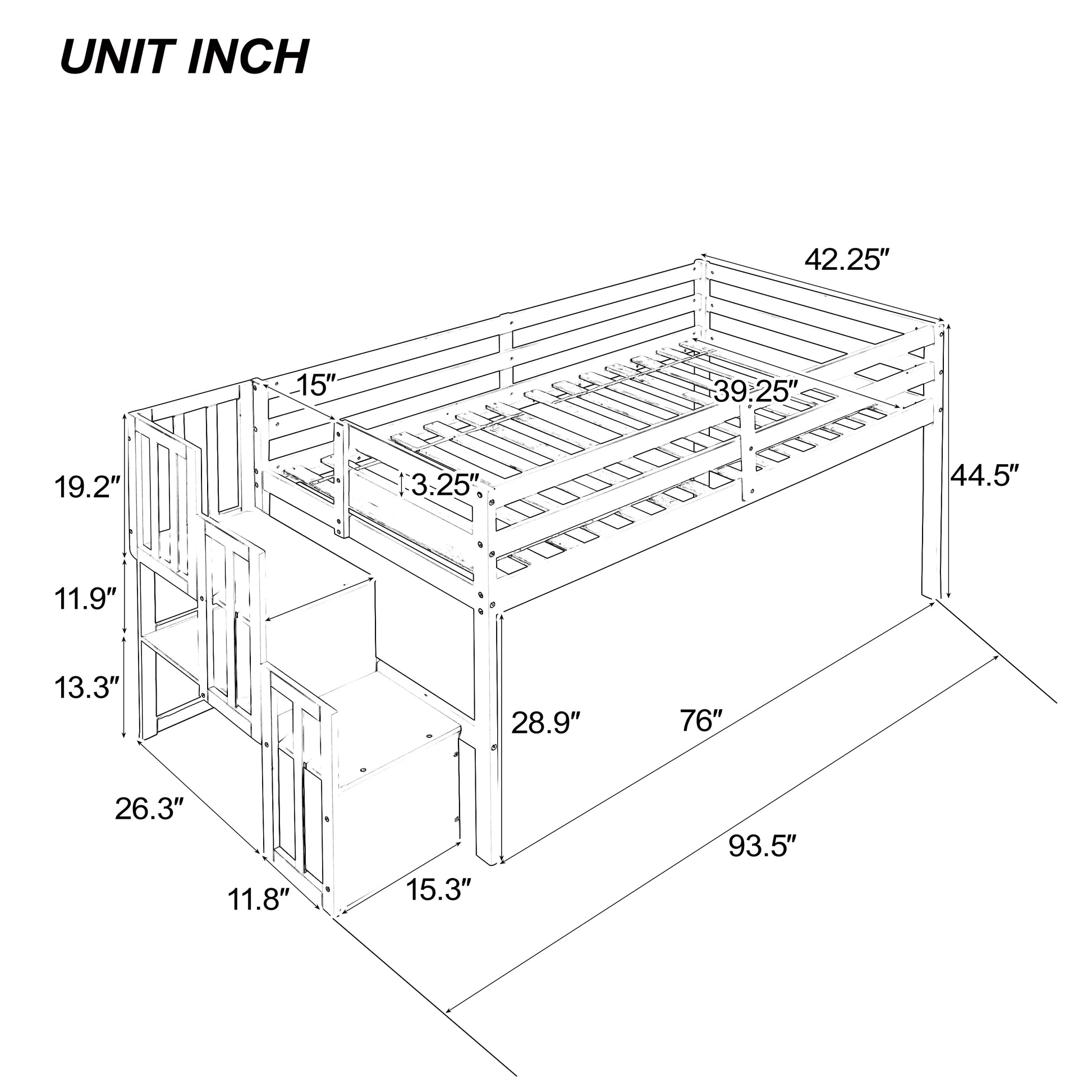 Loft Bed With Staircasewhite Twin White Pine