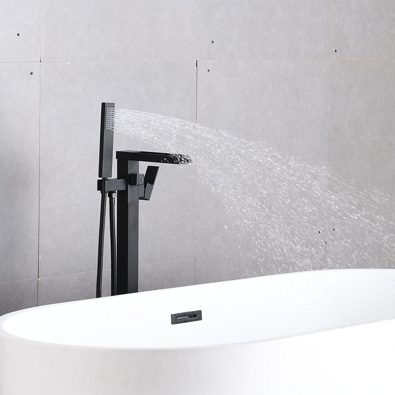 Single Handle Freestanding Bathtub Wall Mounted Faucet With Hand Shower Bathtub Faucetmatte Black Matte Black Brass