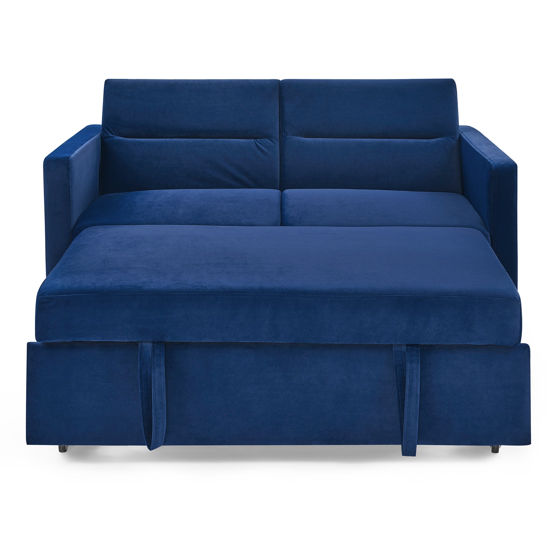 Loveseats Sofa Bed With Pull Out Bed,Adjsutable Back And Two Arm Pocket,Blue 54.5"X33"X31.5" Blue Velvet
