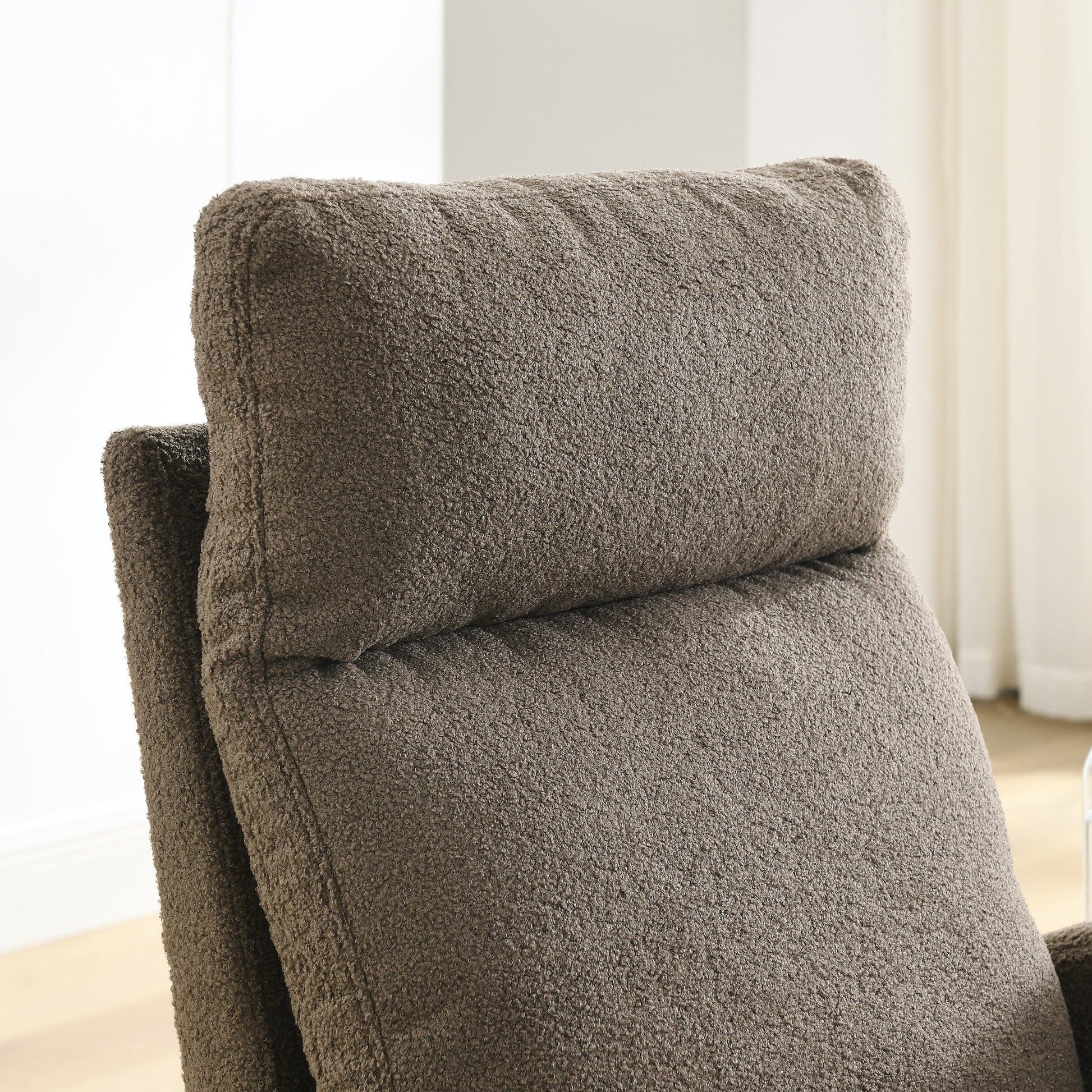 Video Welike 27.6"W Modern Accent High Backrest Living Room Lounge Arm Rocking Chair, Two Side Pocket W83453338 Coffee Foam Fabric
