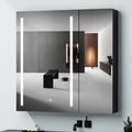 30X30 Inch Led Bathroom Medicine Cabinet Surface Mount Double Door Lighted Medicine Cabinet, Medicine Cabinets For Bathroom With Mirror Defogging Dimmer Black Black Modern Aluminium