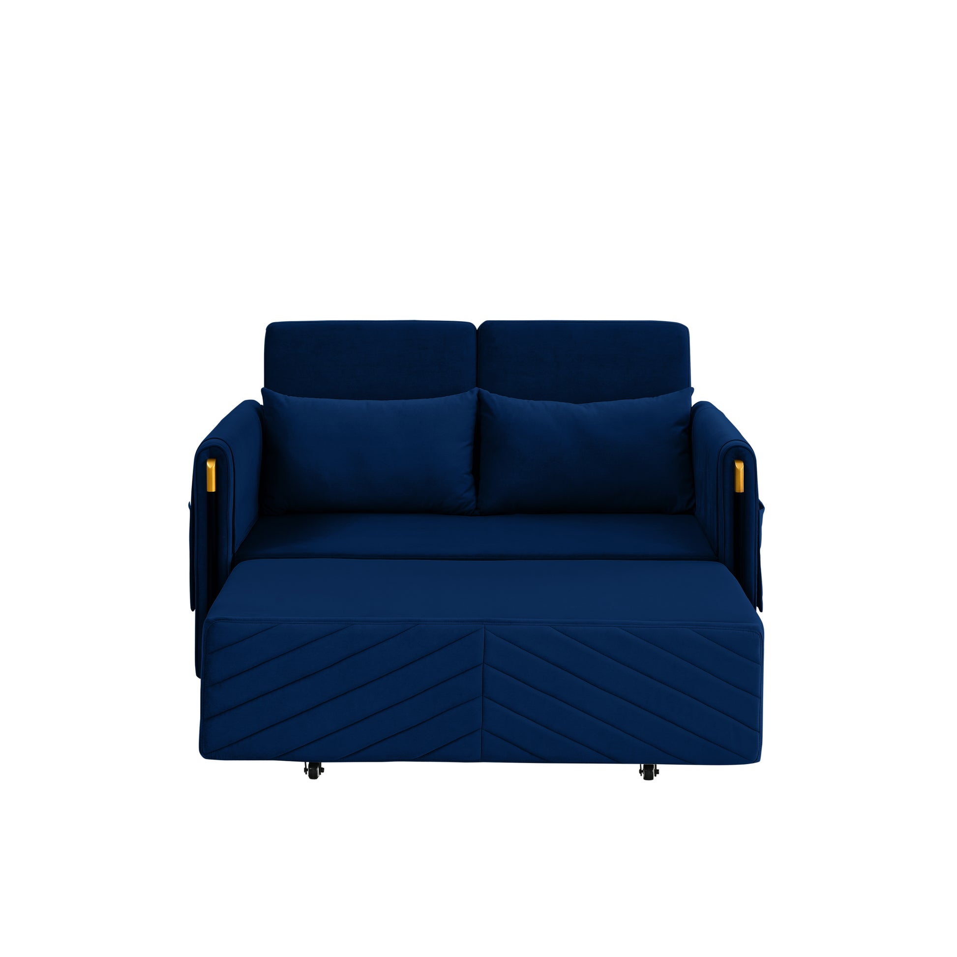 Mh 54" Modern Convertible Sofa Bed With 2 Detachable Arm Pockets, Velvet Loveseat Multi Position Adjustable Sofa With Pull Out Bed With Bedhead, 2 Pillows And Living Room, Blue Blue Polyester Velvet