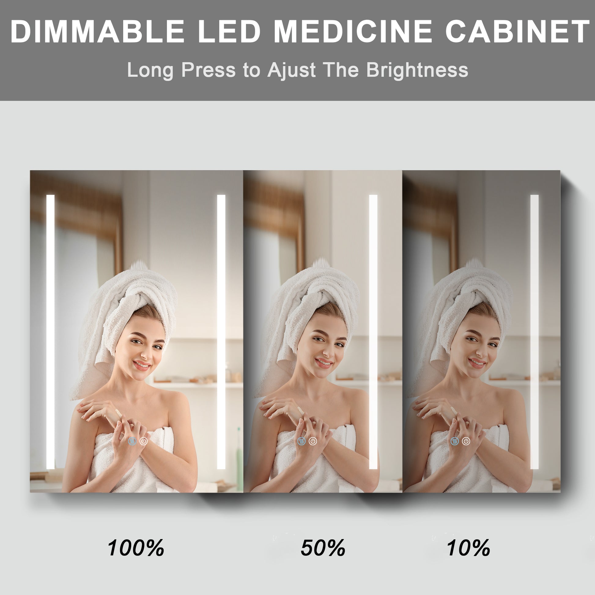 30X30 Inch Led Bathroom Medicine Cabinet Surface Mount Double Door Lighted Medicine Cabinet, Medicine Cabinets For Bathroom With Mirror Defogging, Dimmer Black Black Modern Aluminium