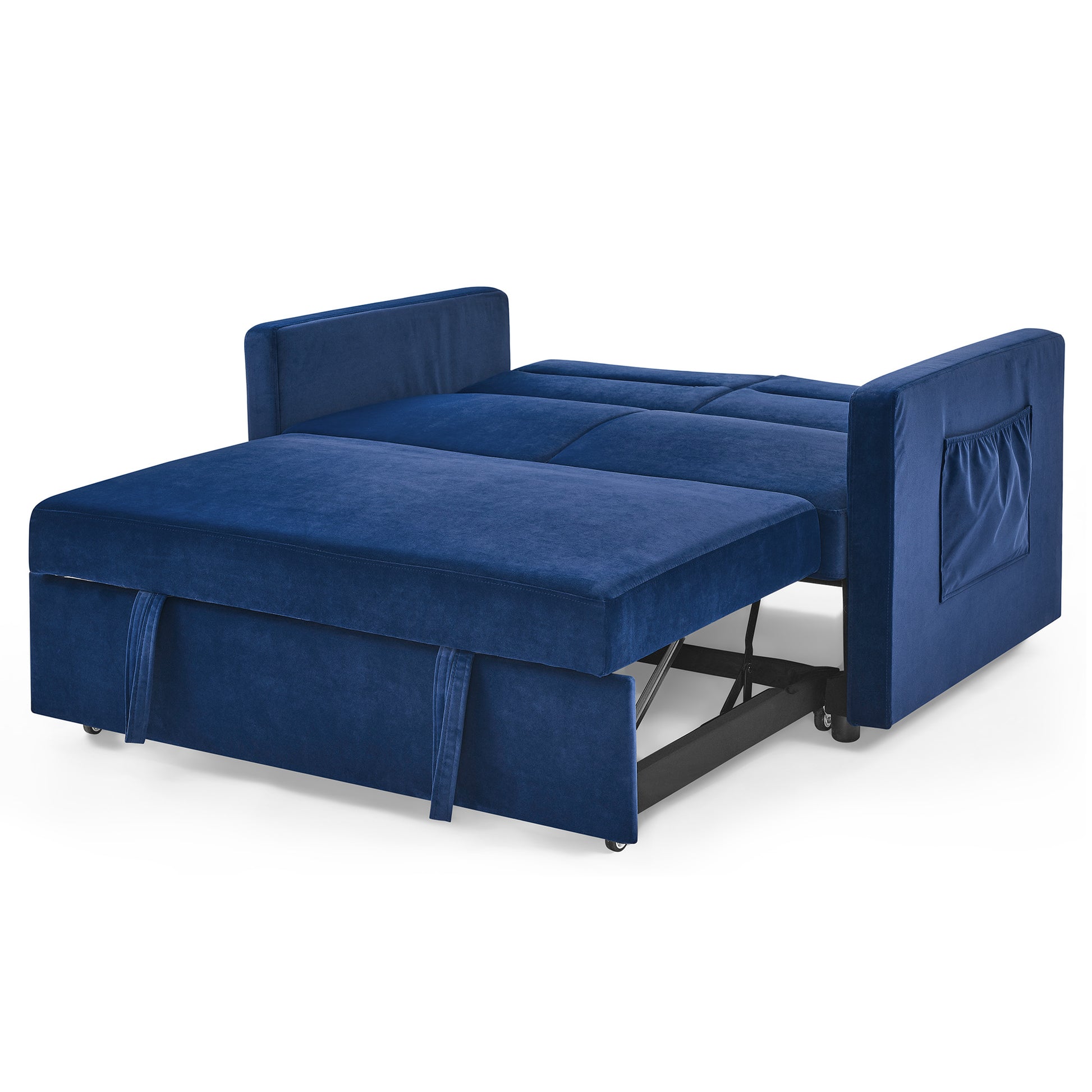 Loveseats Sofa Bed With Pull Out Bed,Adjsutable Back And Two Arm Pocket,Blue 54.5"X33"X31.5" Blue Velvet