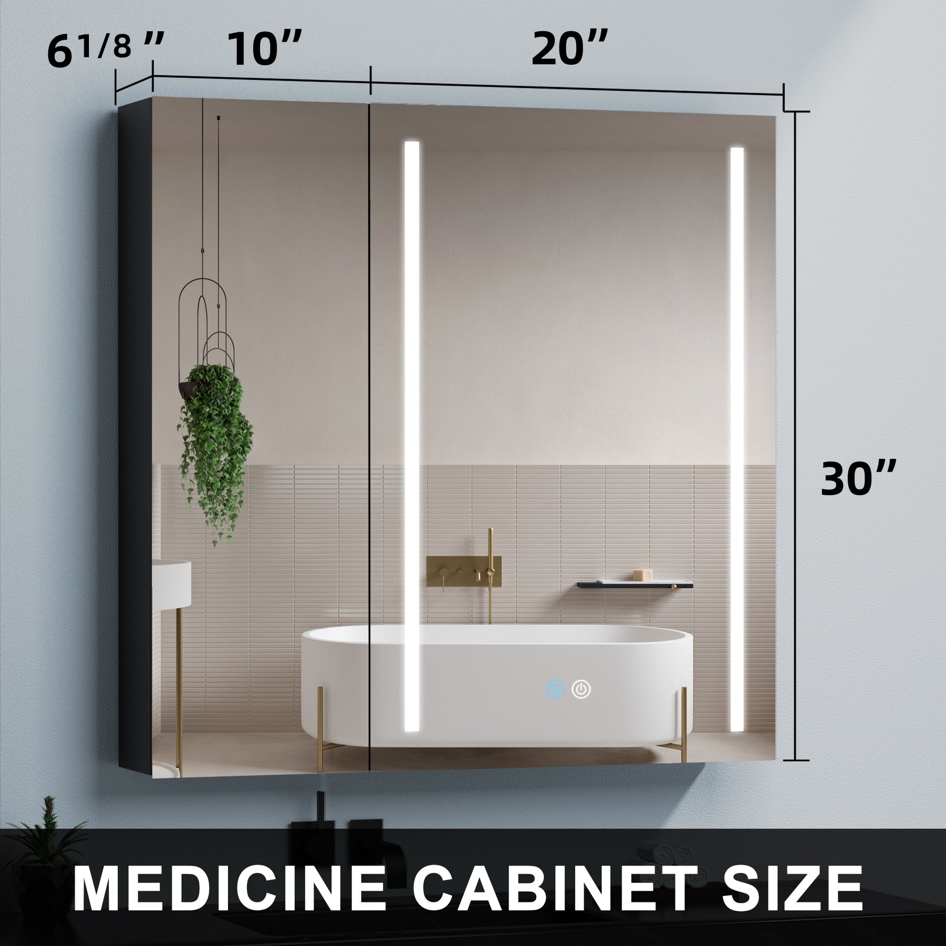 30X30 Inch Led Bathroom Medicine Cabinet Surface Mount Double Door Lighted Medicine Cabinet, Medicine Cabinets For Bathroom With Mirror Defogging, Dimmer Black Black Modern Aluminium