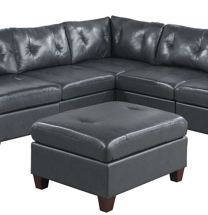 Contemporary Genuine Leather 1Pc Ottoman Black Color Tufted Seat Living Room Furniture Black Genuine Leather Primary Living Space Black Contemporary,Modern Rectangle Tufted Genuine Leather