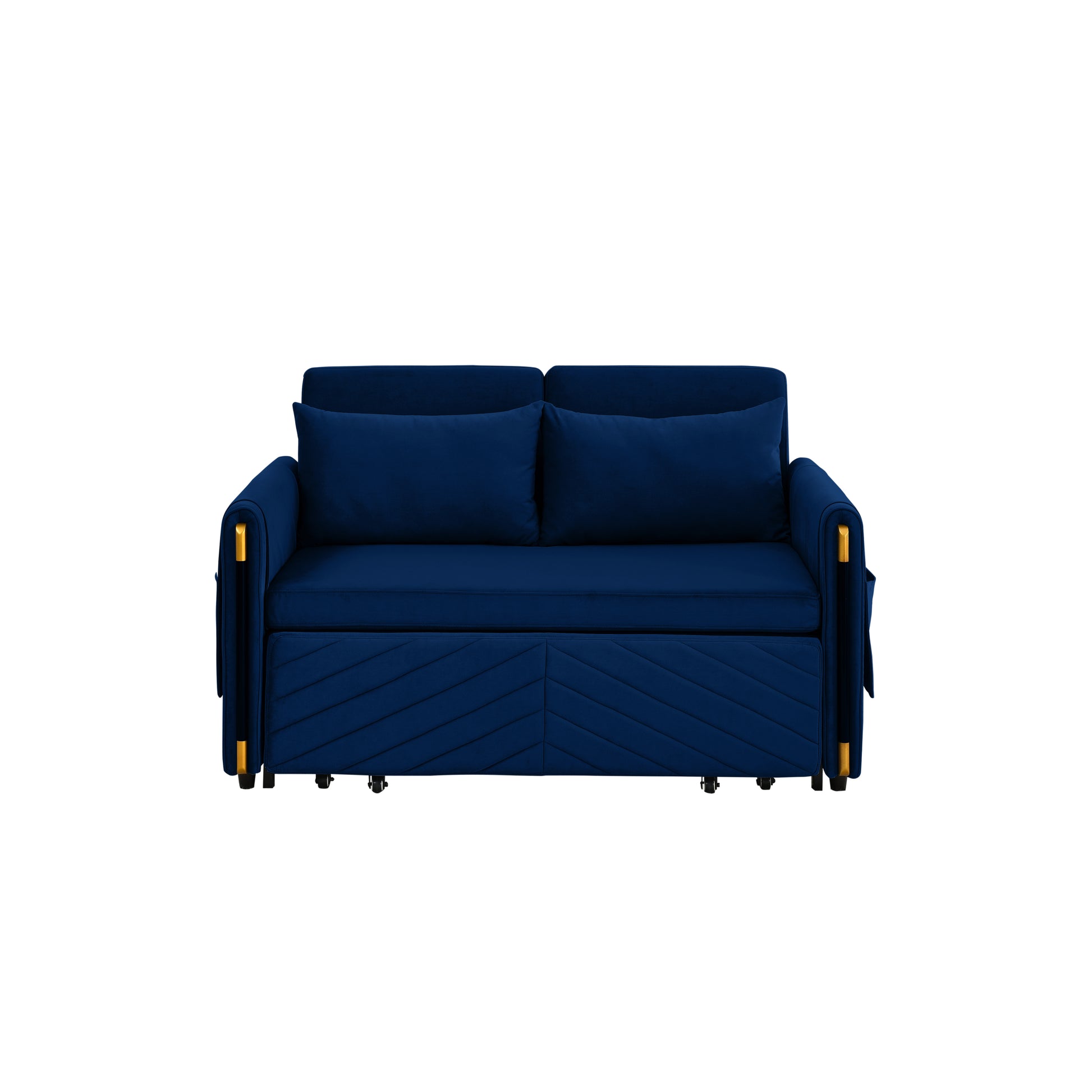 Mh 54" Modern Convertible Sofa Bed With 2 Detachable Arm Pockets, Velvet Loveseat Multi Position Adjustable Sofa With Pull Out Bed With Bedhead, 2 Pillows And Living Room, Blue Blue Polyester Velvet