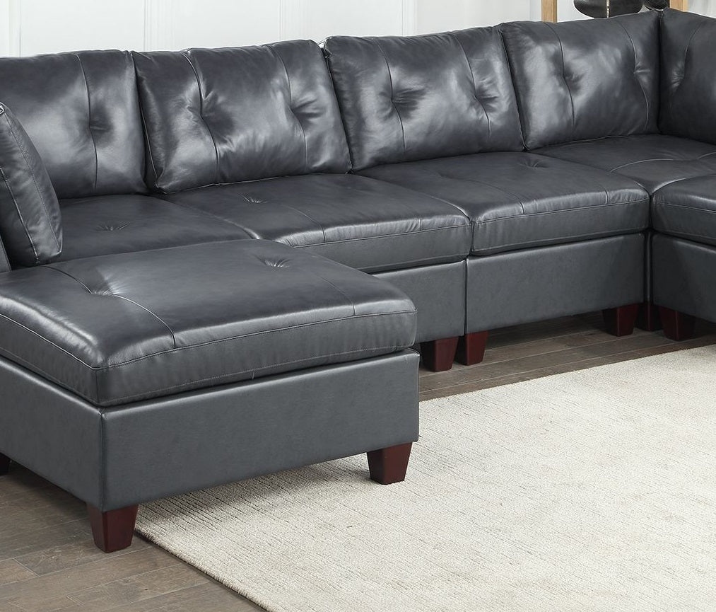 Contemporary Genuine Leather 1Pc Ottoman Black Color Tufted Seat Living Room Furniture Black Genuine Leather Primary Living Space Black Contemporary,Modern Rectangle Tufted Genuine Leather