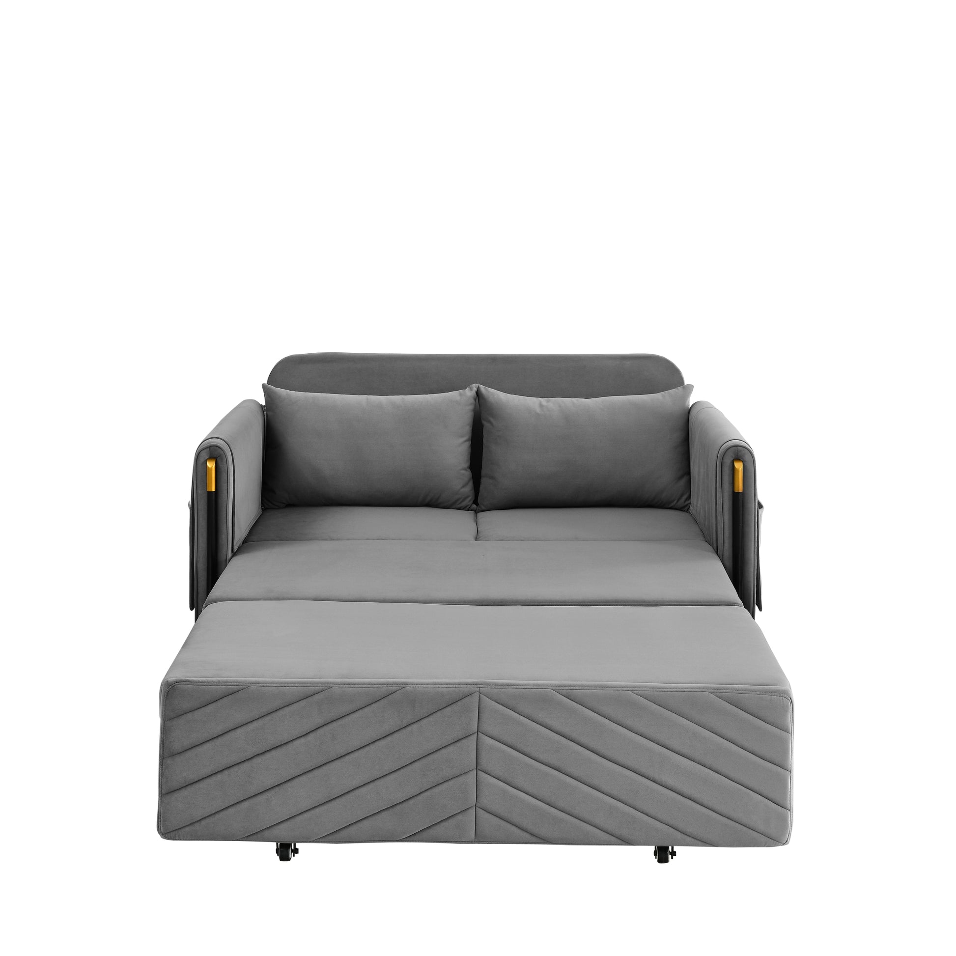 Mh 54" Modern Convertible Sofa Bed With 2 Detachable Arm Pockets, Velvet Loveseat Multi Position Adjustable Sofa With Pull Out Bed With Bedhead, 2 Pillows And Living Room, Grey Grey Polyester Velvet