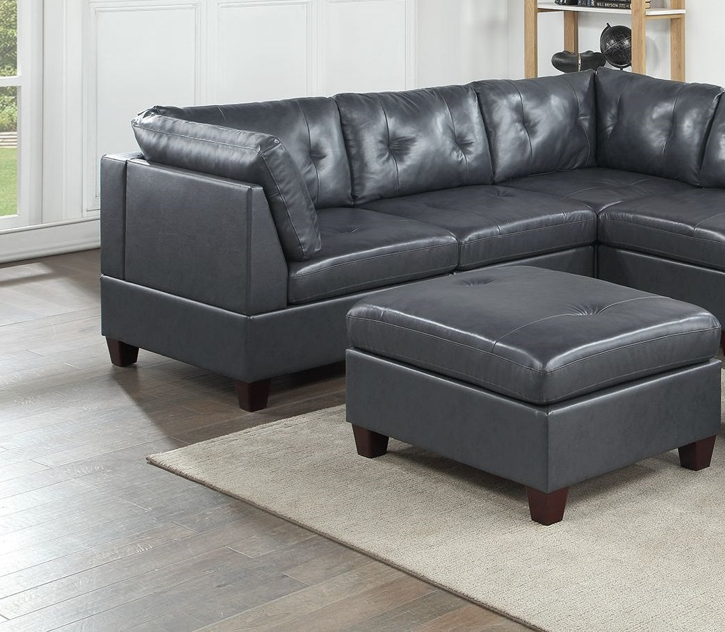 Contemporary Genuine Leather 1Pc Ottoman Black Color Tufted Seat Living Room Furniture Black Genuine Leather Primary Living Space Black Contemporary,Modern Rectangle Tufted Genuine Leather