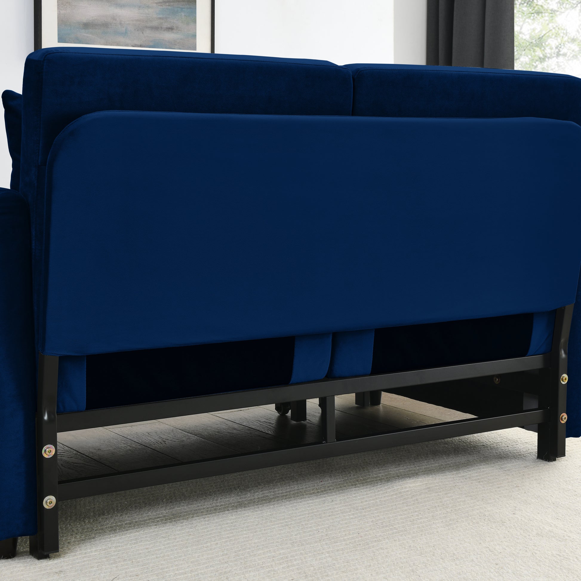 Mh 54" Modern Convertible Sofa Bed With 2 Detachable Arm Pockets, Velvet Loveseat Multi Position Adjustable Sofa With Pull Out Bed With Bedhead, 2 Pillows And Living Room, Blue Blue Polyester Velvet