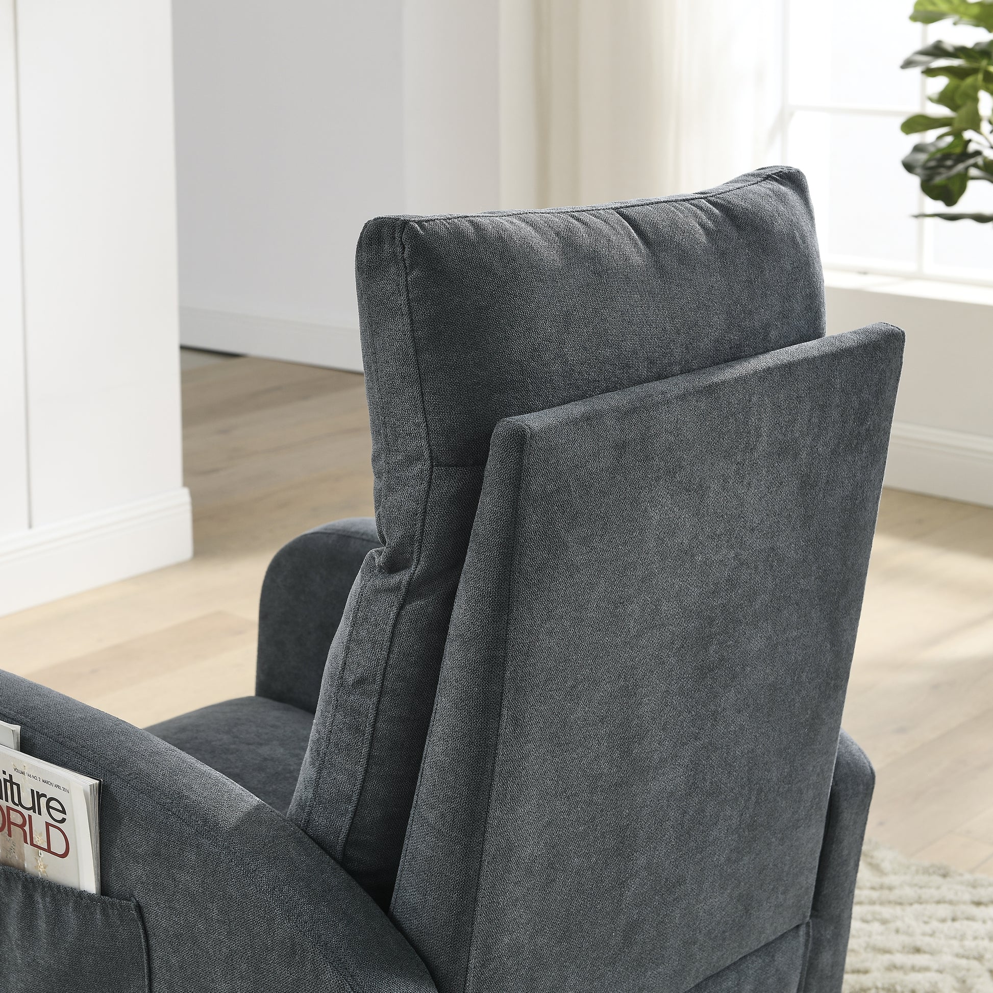Video Welike 27.6"W Modern Accent High Backrest Living Room Lounge Arm Rocking Chair, Two Side Pocket W83453347 Dark Grey Foam Fabric