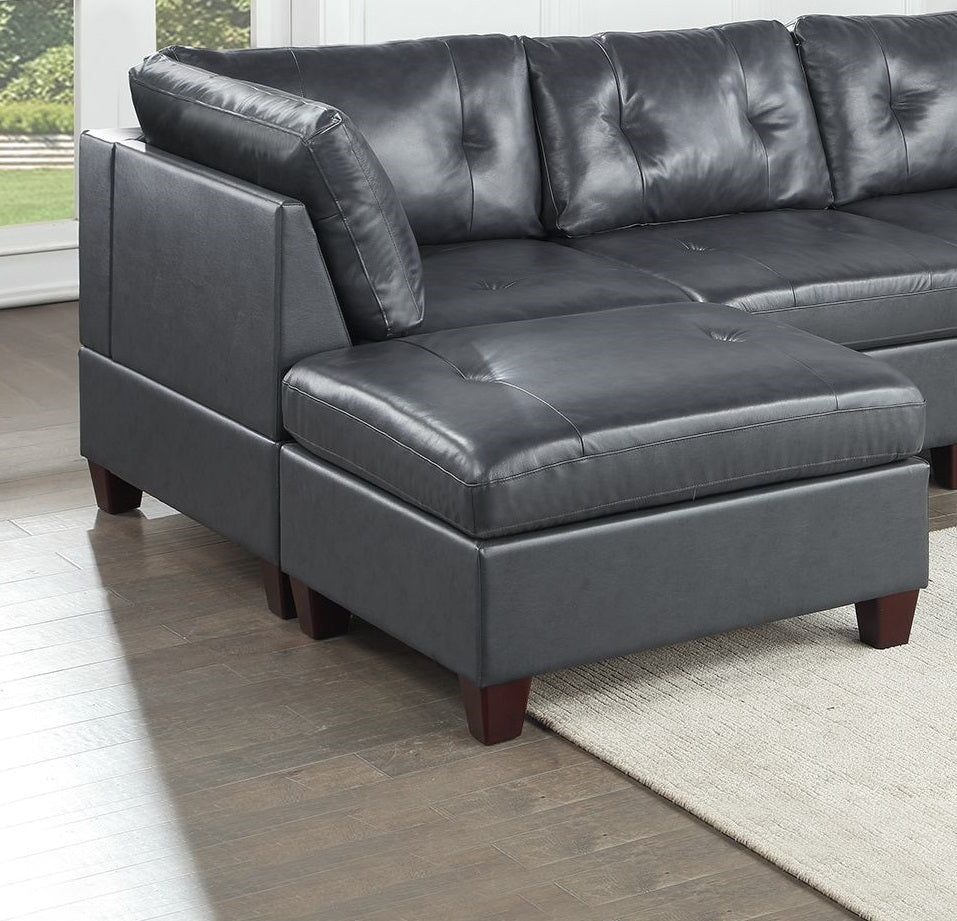 Contemporary Genuine Leather 1Pc Ottoman Black Color Tufted Seat Living Room Furniture Black Genuine Leather Primary Living Space Black Contemporary,Modern Rectangle Tufted Genuine Leather