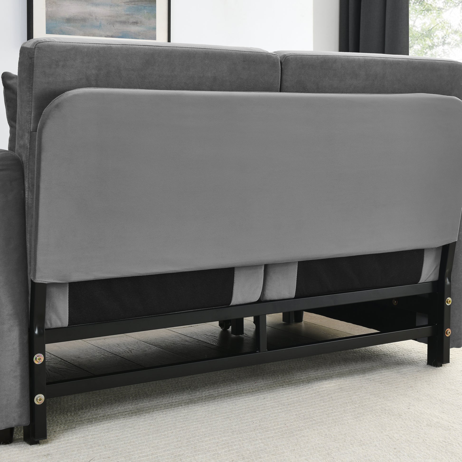 Mh 54" Modern Convertible Sofa Bed With 2 Detachable Arm Pockets, Velvet Loveseat Multi Position Adjustable Sofa With Pull Out Bed With Bedhead, 2 Pillows And Living Room, Grey Grey Polyester Velvet