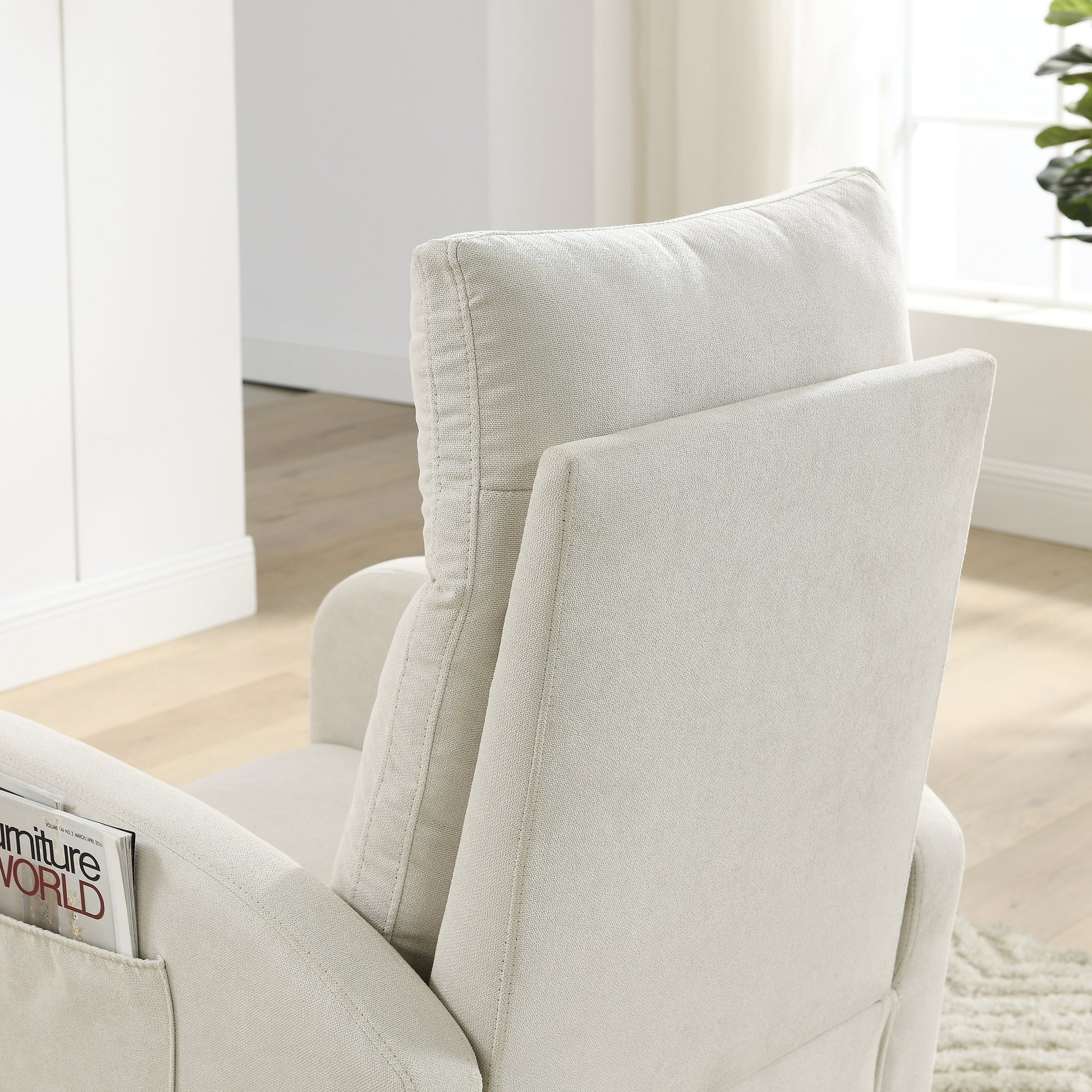 Video Welike 27.6"W Modern Accent High Backrest Living Room Lounge Arm Rocking Chair, Two Side Pocket W83453708 Beige Foam Fabric