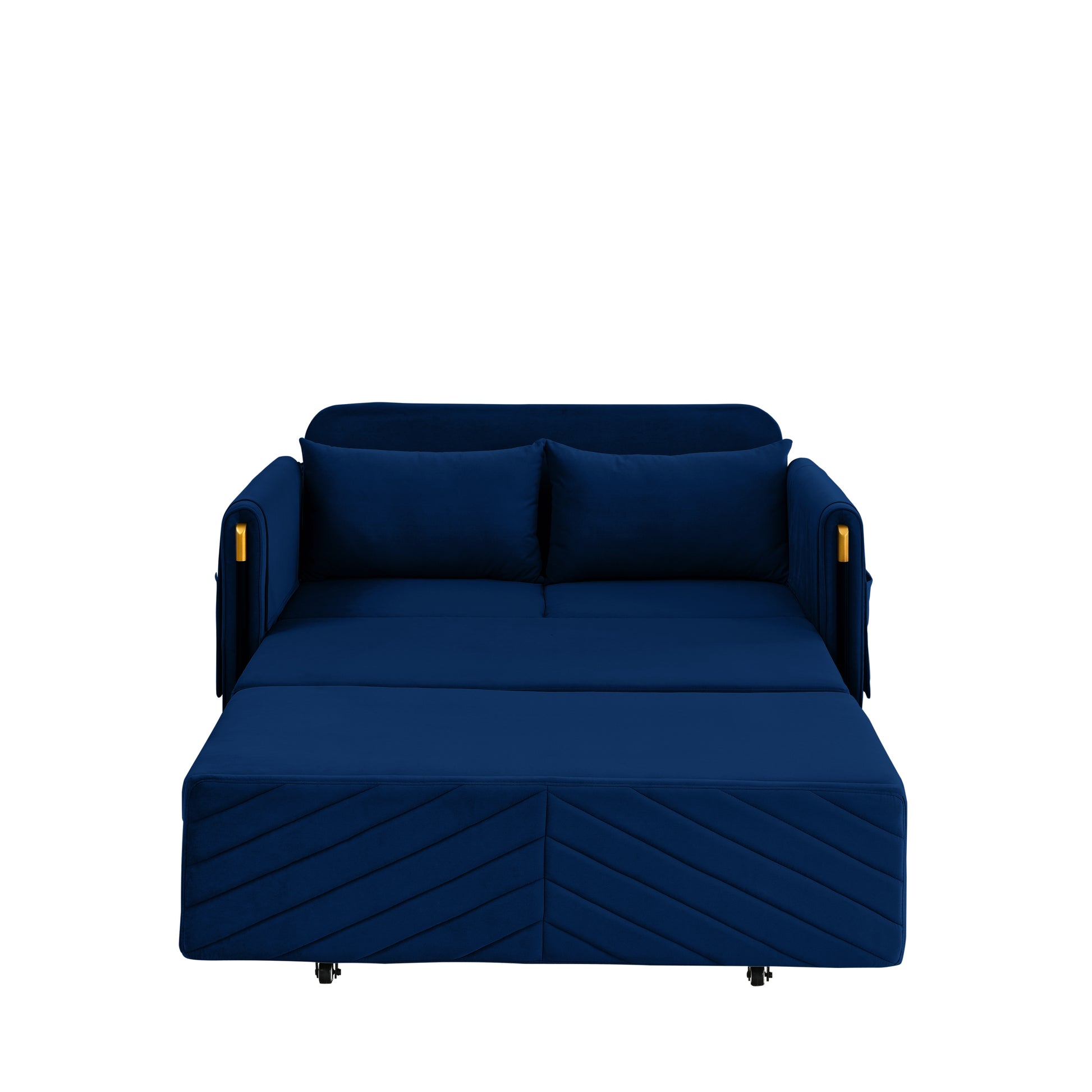 Mh 54" Modern Convertible Sofa Bed With 2 Detachable Arm Pockets, Velvet Loveseat Multi Position Adjustable Sofa With Pull Out Bed With Bedhead, 2 Pillows And Living Room, Blue Blue Polyester Velvet