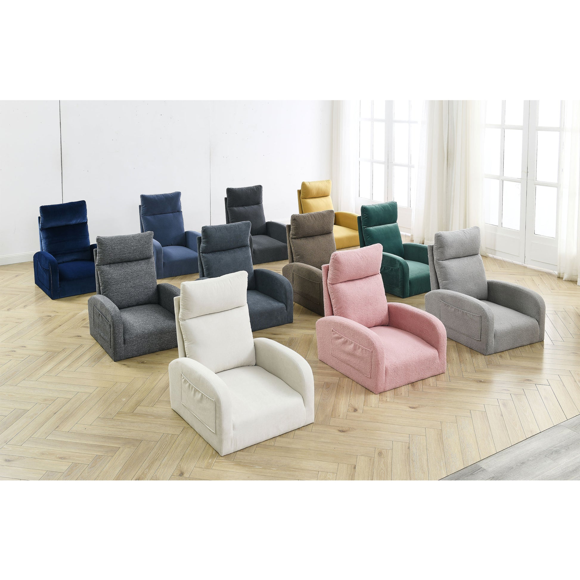 Video Welike 27.6"W Modern Accent High Backrest Living Room Lounge Arm Rocking Chair, Two Side Pocket W83453338 Coffee Foam Fabric
