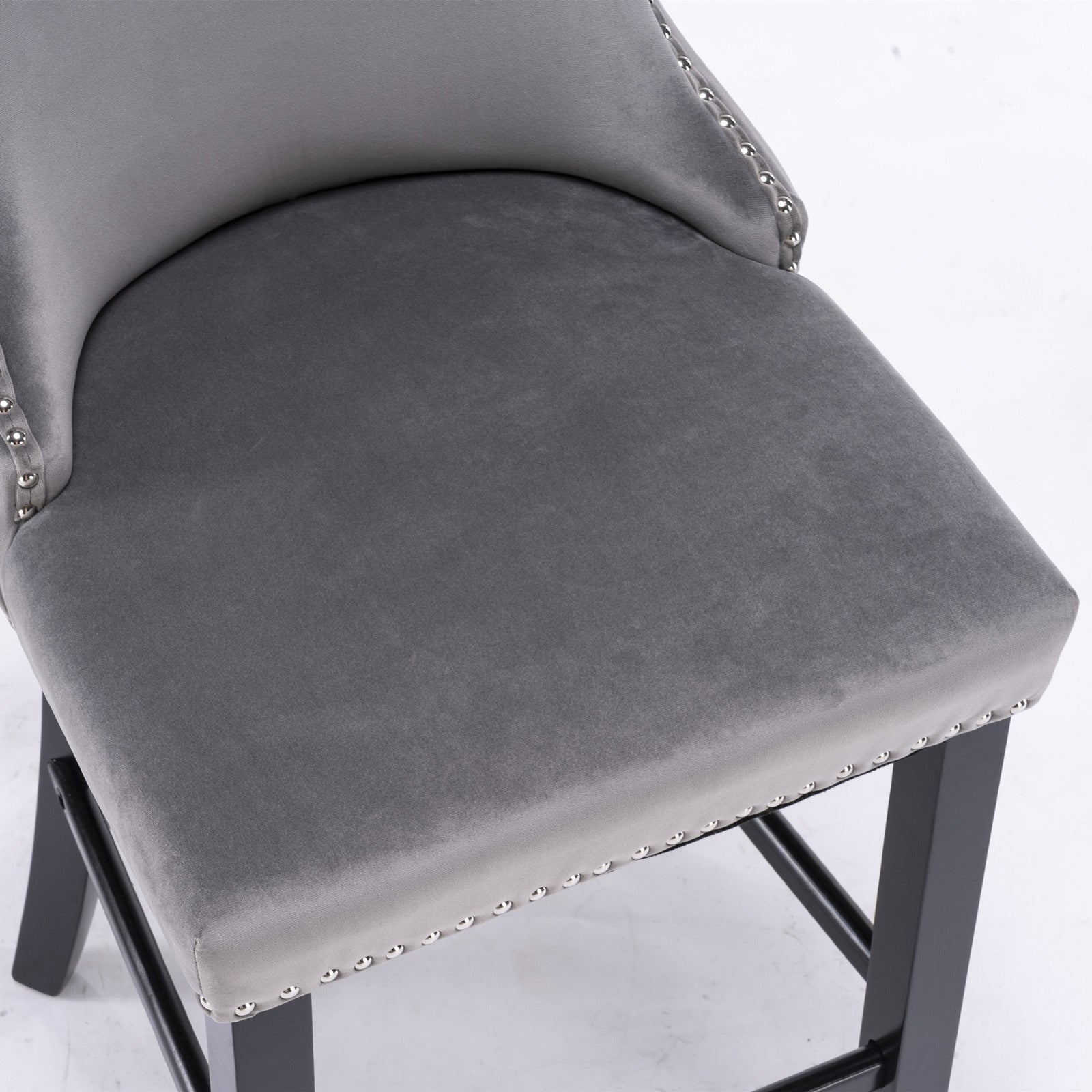 Contemporary Velvet Upholstered Wing Back Barstools With Button Tufted Decoration And Wooden Legs, And Chrome Trim, Leisure Style Bar Chairs,Bar Stools, Set Of 2 Gray ,Sw1824Gy Gray Foam Velvet