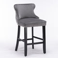 Contemporary Velvet Upholstered Wing Back Barstools With Button Tufted Decoration And Wooden Legs, And Chrome Trim, Leisure Style Bar Chairs,Bar Stools, Set Of 2 Gray ,Sw1824Gy Gray Foam Velvet