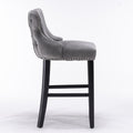 Contemporary Velvet Upholstered Wing Back Barstools With Button Tufted Decoration And Wooden Legs, And Chrome Trim, Leisure Style Bar Chairs,Bar Stools, Set Of 2 Gray ,Sw1824Gy Gray Foam Velvet