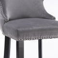 Contemporary Velvet Upholstered Wing Back Barstools With Button Tufted Decoration And Wooden Legs, And Chrome Trim, Leisure Style Bar Chairs,Bar Stools, Set Of 2 Gray ,Sw1824Gy Gray Foam Velvet