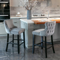 Contemporary Velvet Upholstered Wing Back Barstools With Button Tufted Decoration And Wooden Legs, And Chrome Trim, Leisure Style Bar Chairs,Bar Stools, Set Of 2 Gray ,Sw1824Gy Gray Foam Velvet