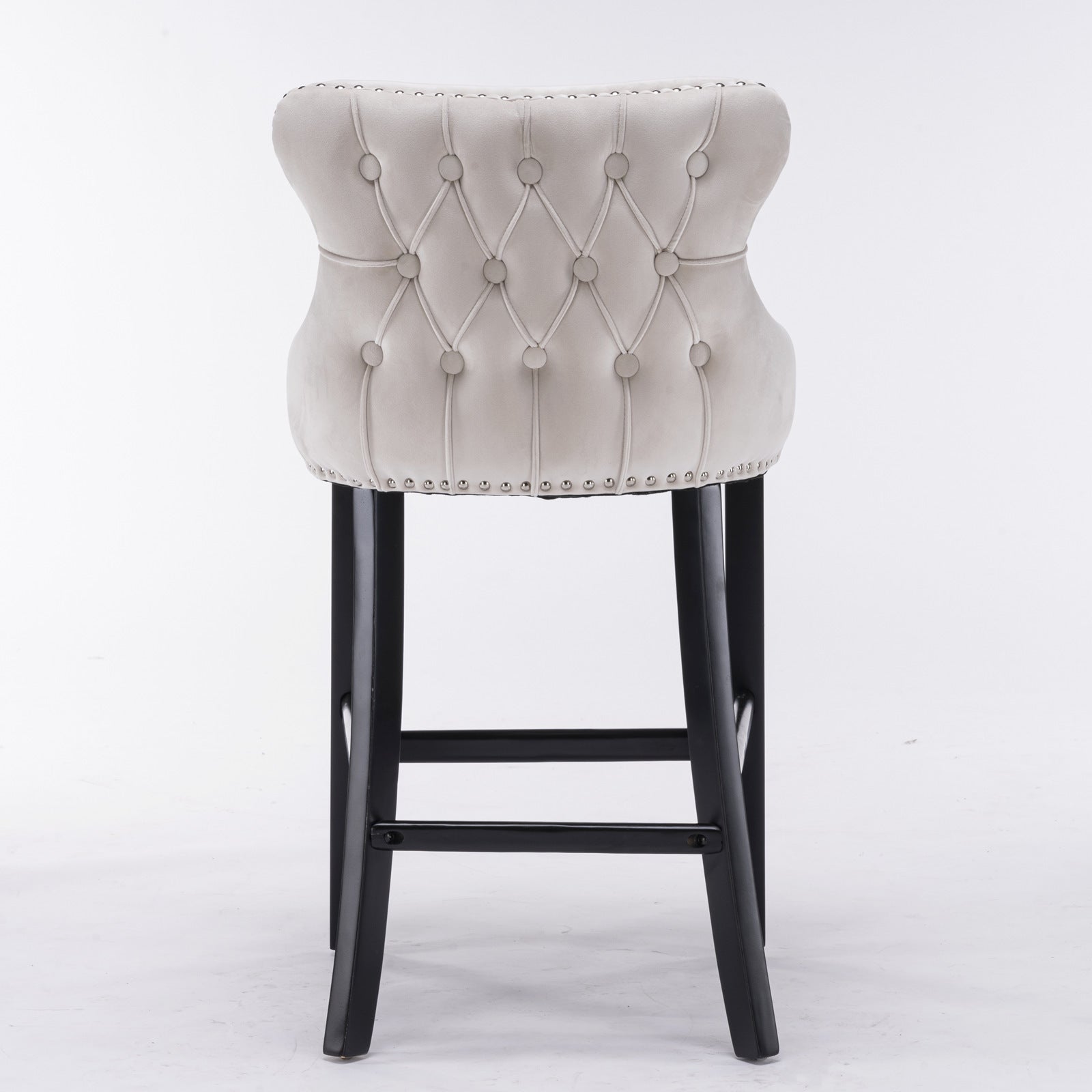 Contemporary Velvet Upholstered Wing Back Barstools With Button Tufted Decoration And Wooden Legs, And Chrome Trim, Leisure Style Bar Chairs,Bar Stools, Set Of 2 Beige ,Sw1824B Beige Foam Velvet