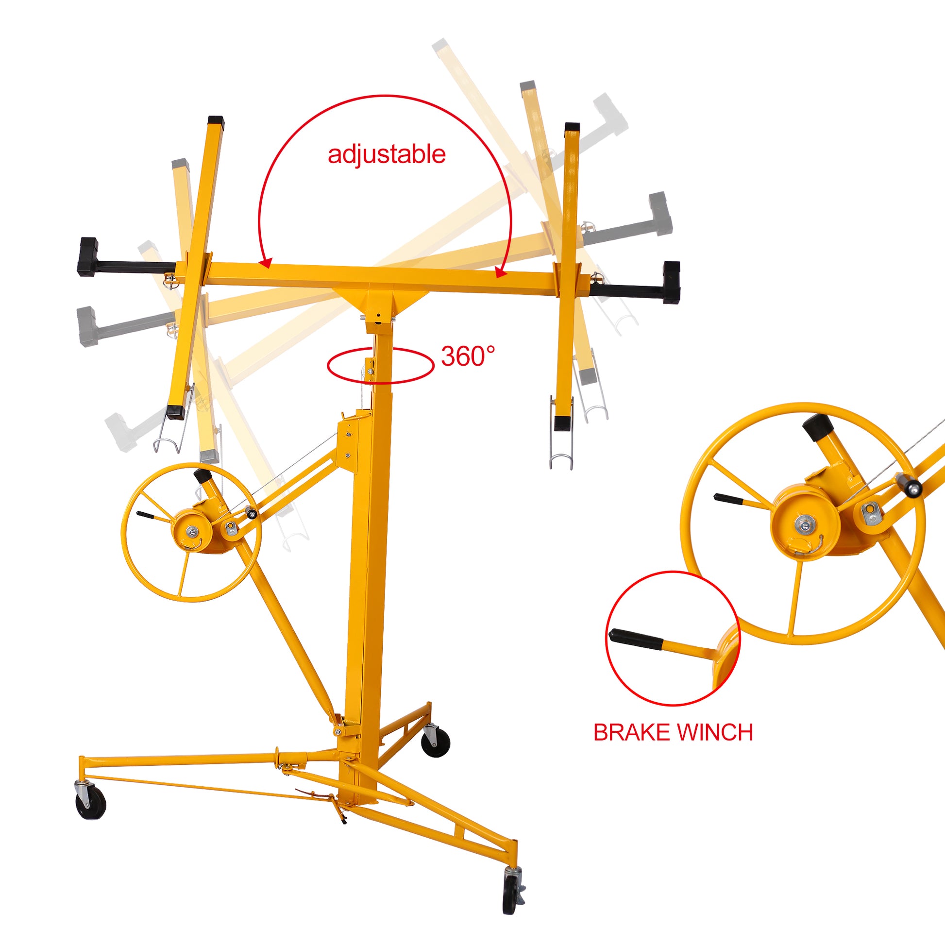 Drywall Lift Panel 11' Lift Drywall Panel Hoist Jack Lifter,Yellow Yellow Iron