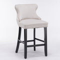 Contemporary Velvet Upholstered Wing Back Barstools With Button Tufted Decoration And Wooden Legs, And Chrome Trim, Leisure Style Bar Chairs,Bar Stools, Set Of 2 Beige ,Sw1824B Beige Foam Velvet