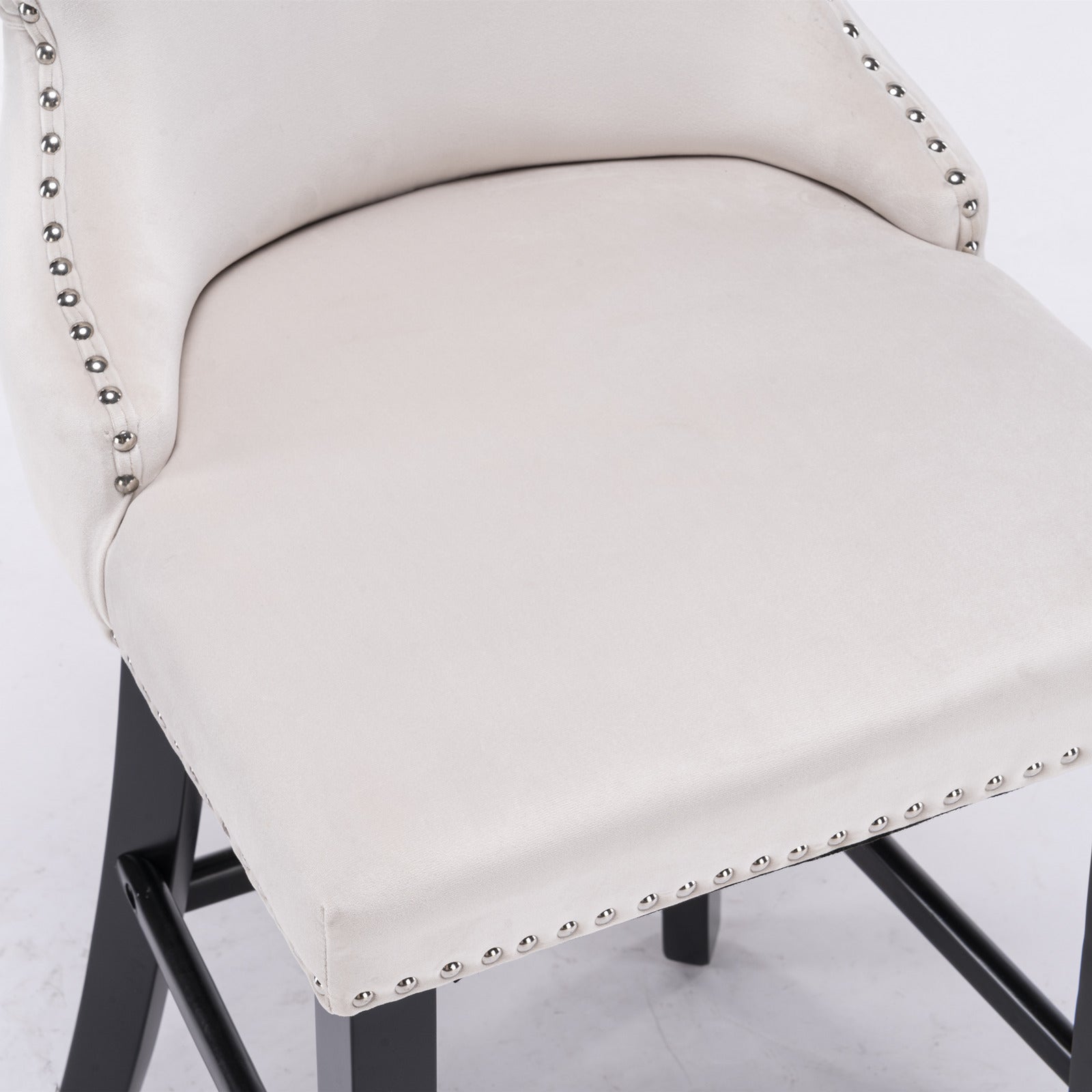 Contemporary Velvet Upholstered Wing Back Barstools With Button Tufted Decoration And Wooden Legs, And Chrome Trim, Leisure Style Bar Chairs,Bar Stools, Set Of 2 Beige ,Sw1824B Beige Foam Velvet