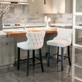 Contemporary Velvet Upholstered Wing Back Barstools With Button Tufted Decoration And Wooden Legs, And Chrome Trim, Leisure Style Bar Chairs,Bar Stools, Set Of 2 Beige ,Sw1824B Beige Foam Velvet