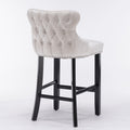 Contemporary Velvet Upholstered Wing Back Barstools With Button Tufted Decoration And Wooden Legs, And Chrome Trim, Leisure Style Bar Chairs,Bar Stools, Set Of 2 Beige ,Sw1824B Beige Foam Velvet