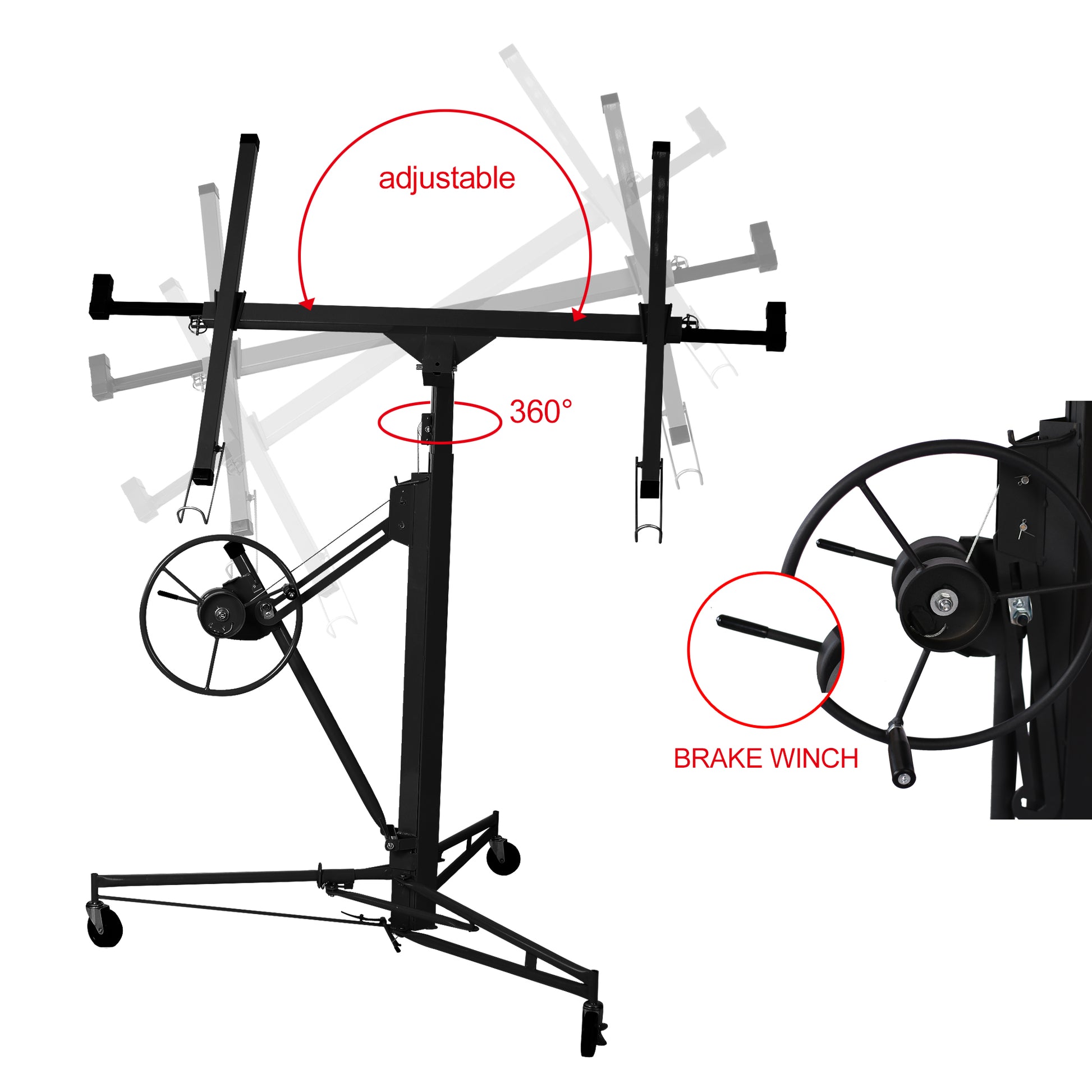 Drywall Lift Panel 11' Lift Drywall Panel Hoist Jack Lifter, Black Black Iron