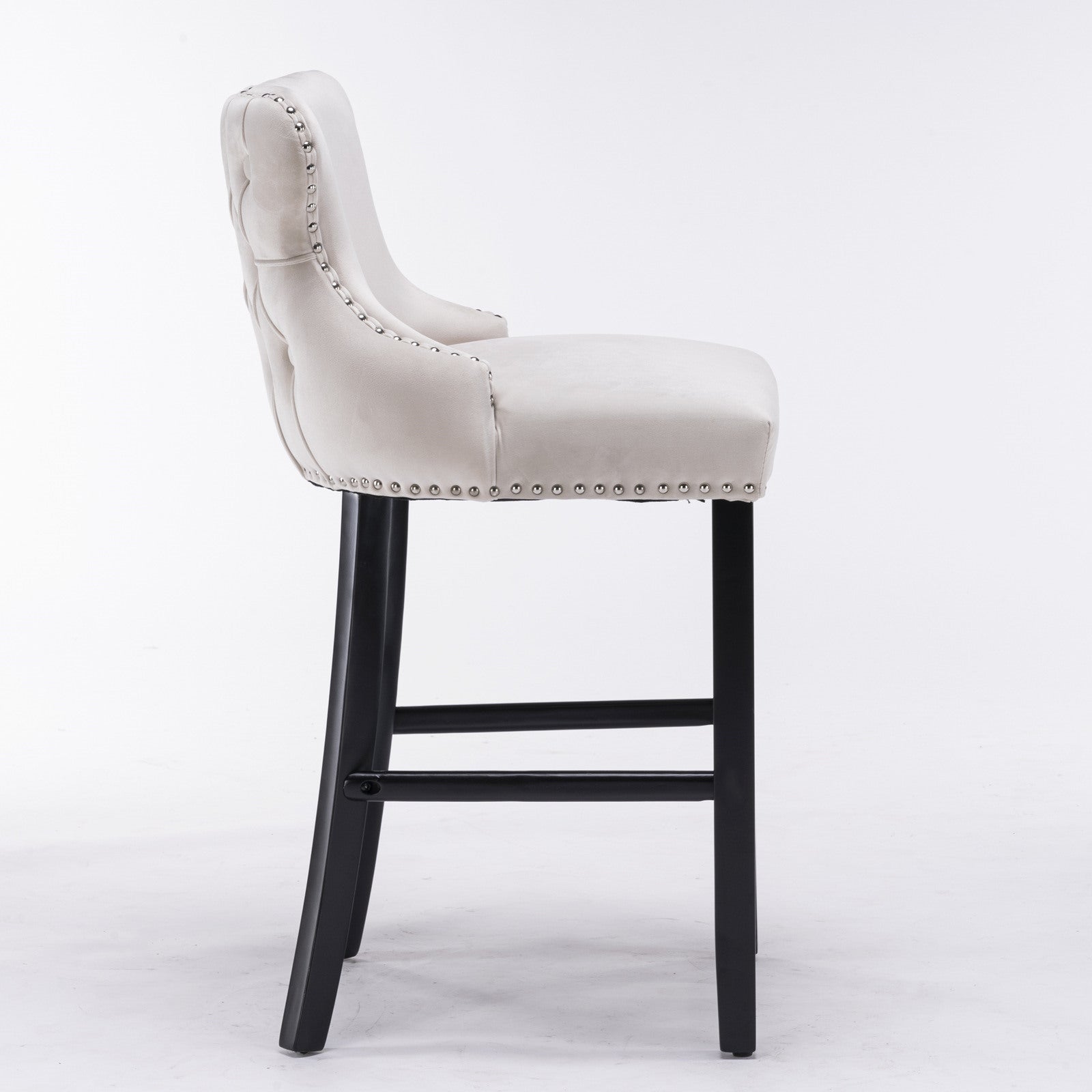 Contemporary Velvet Upholstered Wing Back Barstools With Button Tufted Decoration And Wooden Legs, And Chrome Trim, Leisure Style Bar Chairs,Bar Stools, Set Of 2 Beige ,Sw1824B Beige Foam Velvet