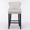 Contemporary Velvet Upholstered Wing Back Barstools With Button Tufted Decoration And Wooden Legs, And Chrome Trim, Leisure Style Bar Chairs,Bar Stools, Set Of 2 Beige ,Sw1824B Beige Foam Velvet