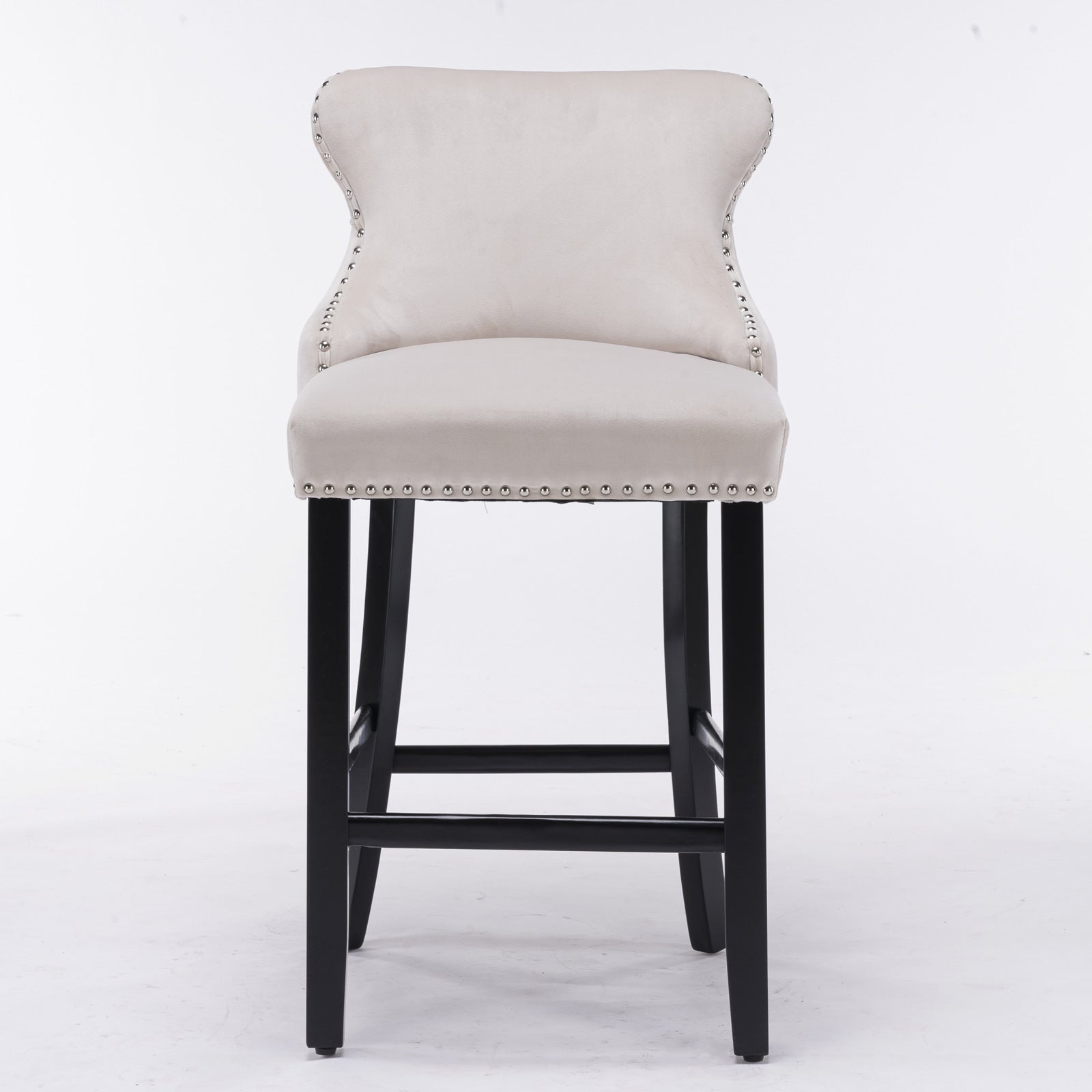 Contemporary Velvet Upholstered Wing Back Barstools With Button Tufted Decoration And Wooden Legs, And Chrome Trim, Leisure Style Bar Chairs,Bar Stools, Set Of 2 Beige ,Sw1824B Beige Foam Velvet