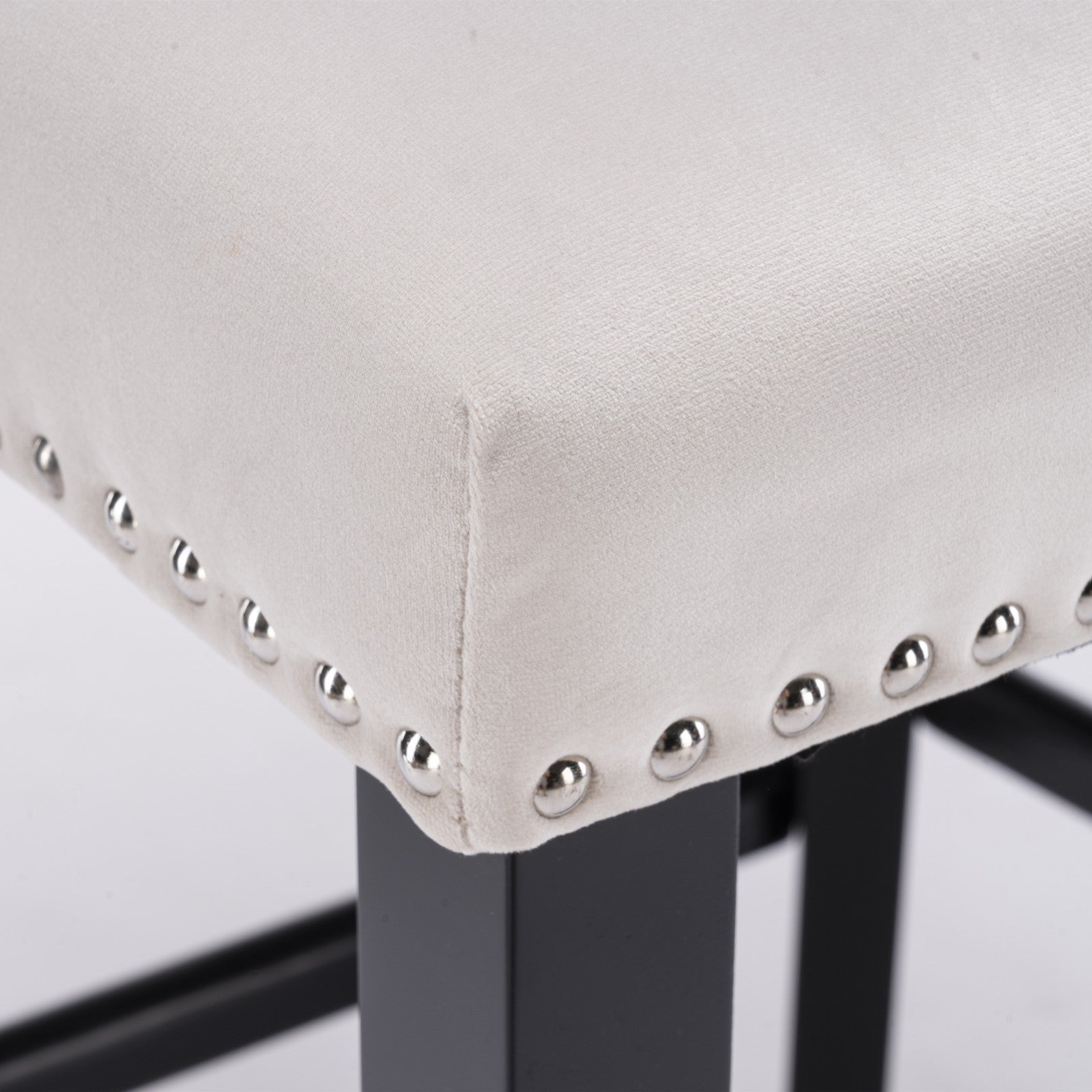 Contemporary Velvet Upholstered Wing Back Barstools With Button Tufted Decoration And Wooden Legs, And Chrome Trim, Leisure Style Bar Chairs,Bar Stools, Set Of 2 Beige ,Sw1824B Beige Foam Velvet