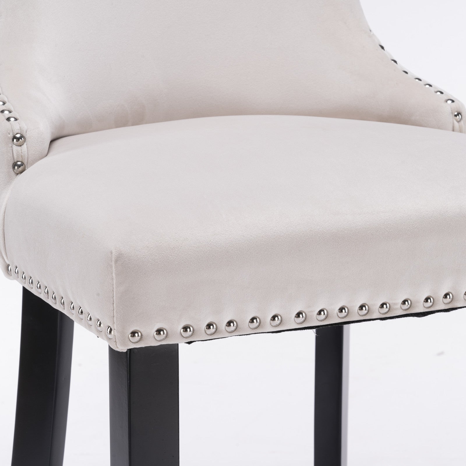 Contemporary Velvet Upholstered Wing Back Barstools With Button Tufted Decoration And Wooden Legs, And Chrome Trim, Leisure Style Bar Chairs,Bar Stools, Set Of 2 Beige ,Sw1824B Beige Foam Velvet