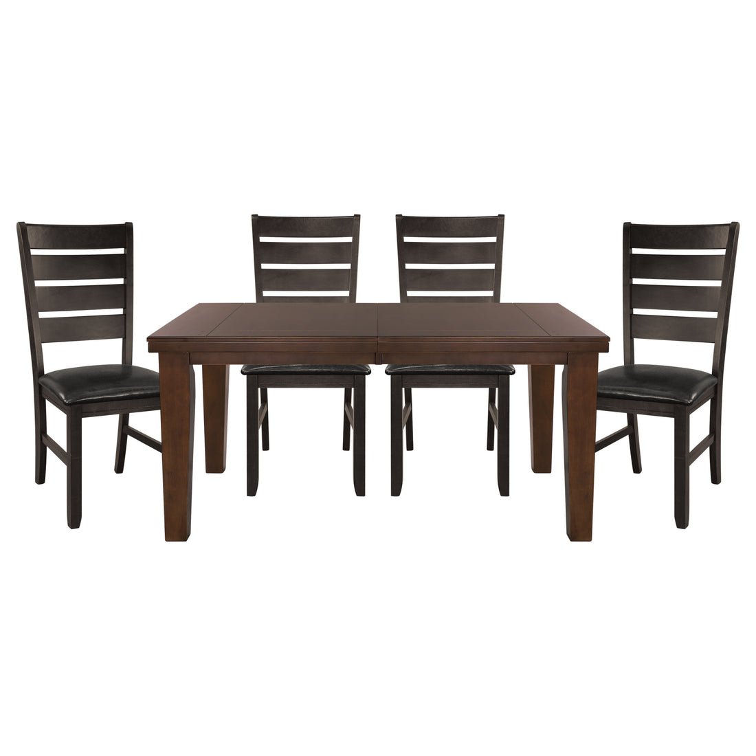 Contemporary Dark Oak Finish Dining 5Pc Set Table W Self Storing Leaf And 4X Side Chairs Solid Clean Lines Design Furniture Wood Wood Brown Mix Seats 4 Dining Room Contemporary Rectangular Dining Table With Chair Wood