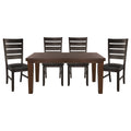 Contemporary Dark Oak Finish Dining 5Pc Set Table W Self Storing Leaf And 4X Side Chairs Solid Clean Lines Design Furniture Wood Wood Brown Mix Seats 4 Dining Room Contemporary Rectangular Dining Table With Chair Wood