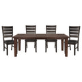 Contemporary Dark Oak Finish Dining 5Pc Set Table W Self Storing Leaf And 4X Side Chairs Solid Clean Lines Design Furniture Wood Wood Brown Mix Seats 4 Dining Room Contemporary Rectangular Dining Table With Chair Wood