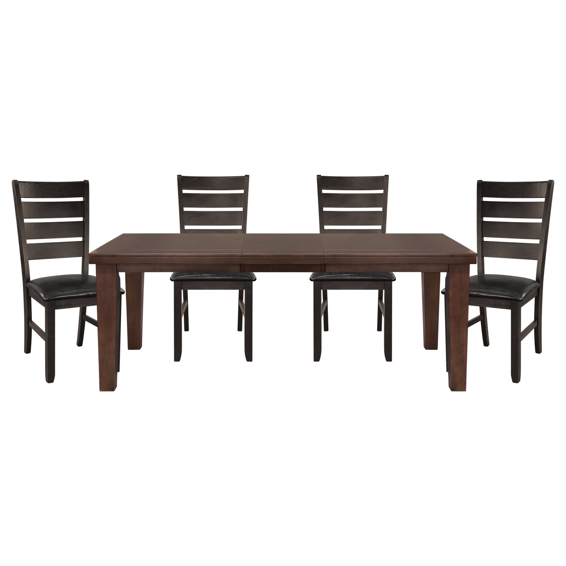 Contemporary Dark Oak Finish Dining 5Pc Set Table W Self Storing Leaf And 4X Side Chairs Solid Clean Lines Design Furniture Wood Wood Brown Mix Seats 4 Dining Room Contemporary Rectangular Dining Table With Chair Wood